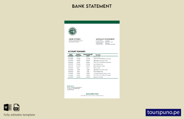 listo para imprimir plantilla de word   extracto bancario del Banco Agrícola de 
